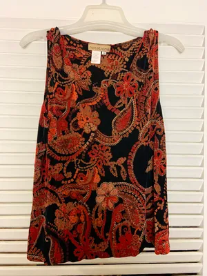 Notations MD Floral Orange Red Tank Top Blouse thumbnail 1