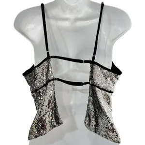Free People James Silver Combo Black Sequin Open Back Tank Top Festival size L thumbnail 5