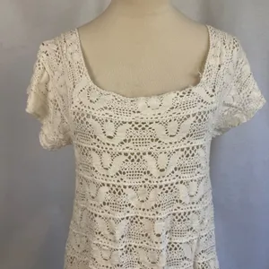 Ivory Crochet Lace Beach Cover Up Dress Cream Size Medium Summer‎ Boho thumbnail 2
