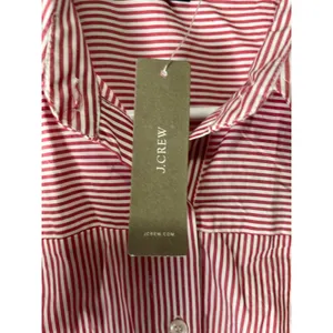 J.Crew Tie-Waist Shirtdress Red White Stripe Cotton Button Front Belted 8 New thumbnail 6
