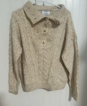 Old Navy Womens Speckled Button-Front Cable-Knit Sweater thumbnail 2