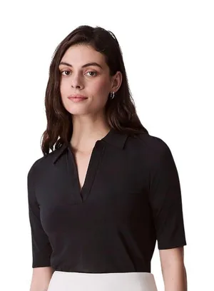 NWT Calvin Klein Womens Crepe Jersey Polo Shirt Knit 44C221G Black L thumbnail 1