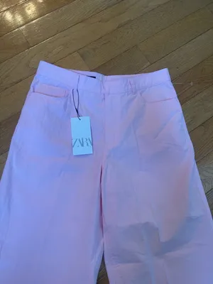 ZARA Pink High Waisted Wide Straight Leg Cotton Pants Pastel Barbiecore NWT Sz M thumbnail 5