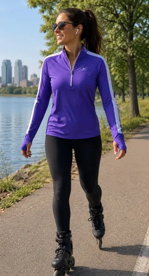 Nike Dri-FIT Womens Half Zip Pullover Purple Running Thumbholes Long Sleeve M thumbnail 1