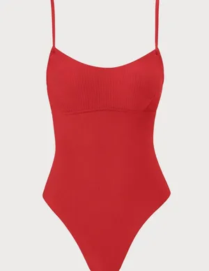 Berlook Red Ribbed Cross Back One-Piece Swimsuit 71 thumbnail 6