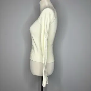 5/$25💜 SHEIN- White Ribbed MOD Sweetheart Neck Crop Tube Long Sleeves Sweater thumbnail 3