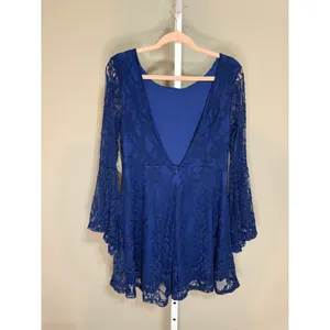 Altar'd State Blue Lace Bell Sleeve Open Back Mini Dress NWT M‎ Romantic Whimsy thumbnail 9