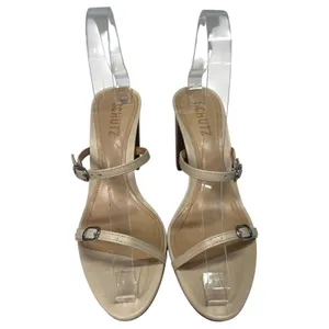 Schutz Sandals Womens 7.5 Nude Beige Leather Strappy Block Heel Buckle Classic thumbnail 7