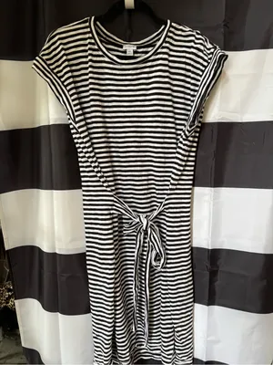 J. Crew Black and White Striped Tie-Waist Mini Dress thumbnail 3