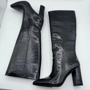 INC International Concepts Paiton Black Croc Embossed Tall Heeled Boots Women 8M thumbnail 7