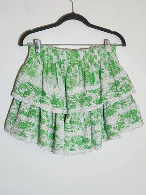 Aerie Green and White Floral Tiered Mini Skirt Size Medium thumbnail 3