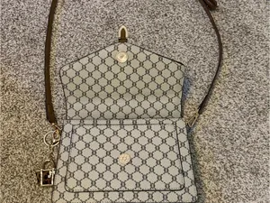 Source Unknown Beige Brown Monogram Shoulder Bag with Gold Buckle with a matching wallet. thumbnail 14