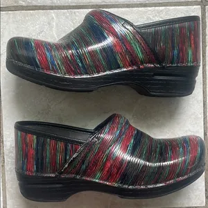 Dansko Professional Patent Clogs Women's Multi Color Striped Slip On Shoes Sz 39 thumbnail 1