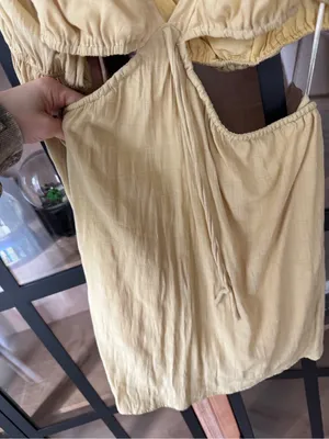 Kittenish mini dress long sleeve cutout vneck open back mustard butter tie front thumbnail 7