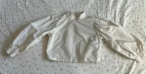 Aritzia Sunday Best Blouse Off White 3/4 Length Puff Sleeves High Neck Size 2XS thumbnail 1