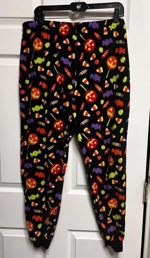 Halloween Candy Fleece Pajama Jogger Pants Black XL 16-18 Pumpkins Candy Corn thumbnail 1