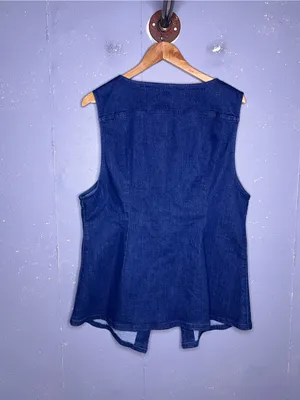 Free People Dark Blue Denim Button Tank thumbnail 3