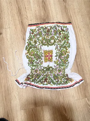 JW Junction West Strapless Tube Top Green Paisley Boho Peplum Ties‎ Y2K Small thumbnail 3
