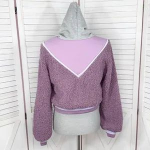 For Love &‎ Lemons Cozy Sherpa Cropped Pullover Half Zip Hoodie Purple Small thumbnail 8