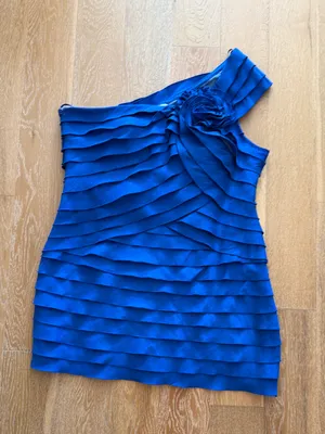 Jovani Navy Blue One-Shoulder Dress asymmetrical used thumbnail 1
