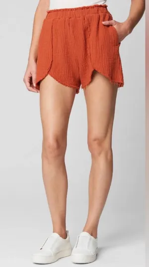 Blank NYC Shorts Size Medium Gauzy High Rise Rust Orange NWT Distressed Pullon thumbnail 1