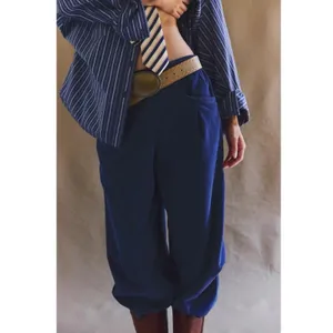 Free People Nice Choice Cord Jeans Navy Blue Barrel Harem Pull On Corduroy Large thumbnail 2