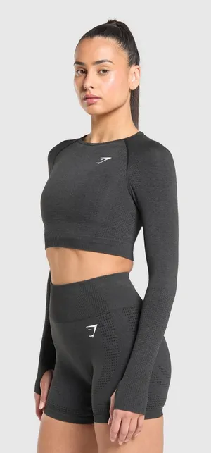 Gymshark Vital Seamless 2.0 Long Sleeve Gray Crop Top thumbnail 1