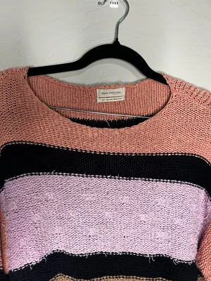 Urban Outfitters Beau Boat neck Striped Colorblock‎ Knit Textured Ballon Sleeve Crop Sweater thumbnail 5