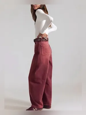 NWT Free People We The Free Bodie Arc Jeans - sangria pink red - 27 thumbnail 6