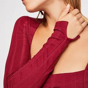Free People Intimately Wine Red Long‎ Sleeve Beside Me Ribbed Thong Bodysuit S thumbnail 7