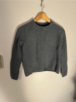 Quince Mongolian Spring 100% Cashmere Fisherman Crewneck Sweater dusty blue thumbnail 2
