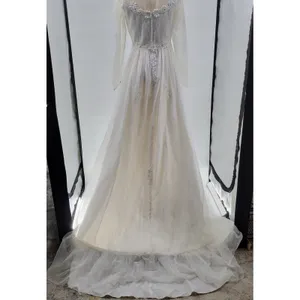 Vintage Wedding Dress White Floral Applique Boho Bridal Gown Union Made thumbnail 5