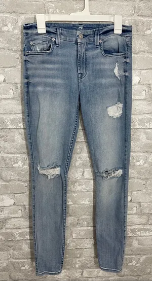7 For All Mankind Light Blue Distressed The Skinny Jeans thumbnail 1
