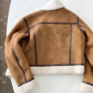 Zara Double Faced Fleece Structured Moto Jacket Sheepskin Chestnut Tan Aviator S thumbnail 7
