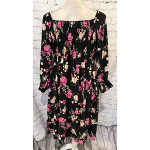 Torrid Black Floral Challis Smocked Long Sleeve Dress Plus Size 2 2X thumbnail 5