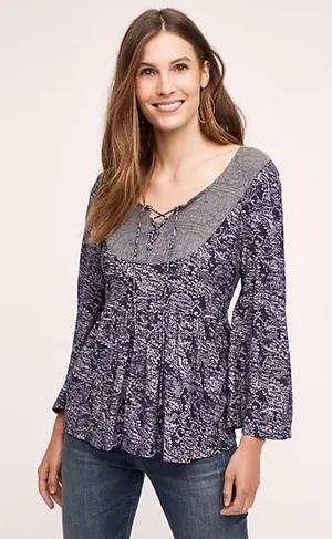Anthropologie Marcella Peasant Top‎ S Women's Blouse Purple Bell Boho Baby Doll thumbnail 1