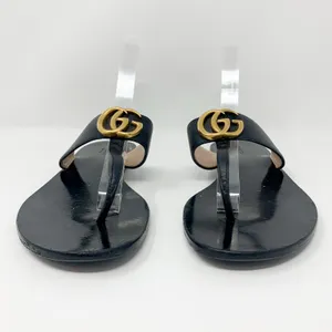 Gucci Marmont GG Black Leather Thong Sandals Gold Logo EU 38.5 thumbnail 3