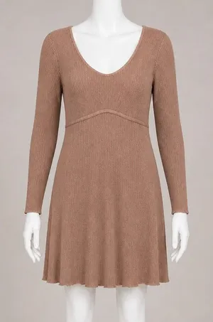 Abercrombie &‎ Fitch XLP Ribbed Sweater Dress Brown Long Sleeve Scoop Bodycon thumbnail 1