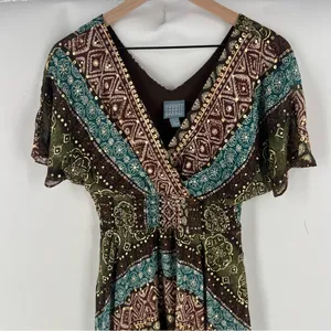 Rabbit Rabbit Rabbit Tribal Boho Printed‎ Chiffon Batwing Asymmetrical Hem Dress thumbnail 3
