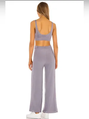 Free‎ People Show Off Set Pewter Gray Knit Bralette Wide Leg Pants Size M thumbnail 2
