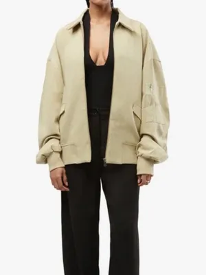 WeWoreWhat Oversized Bomber Jacket in Light Khaki thumbnail 7