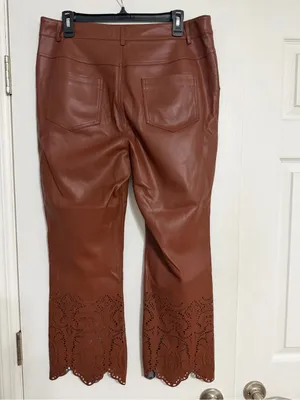 Anthropologie laser cut‎ hem brown faux Leather size 12 ankle crop thumbnail 13