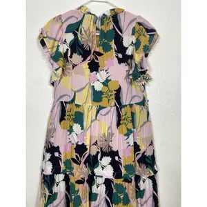 pantsstore Floral Ruffle Maxi Dress Pom Pom Accents Pink Yellow Green Size S thumbnail 8