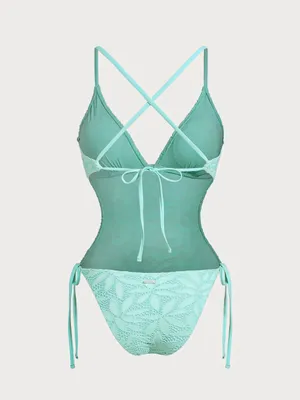 Berlook Cyan V Neck Backless One-Piece Swimsuit thumbnail 8