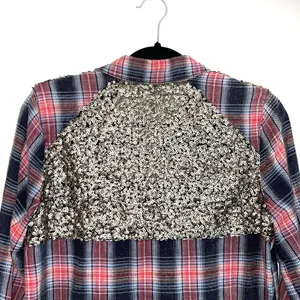 Little Bit of Sugar Red Plaid Sequin Tunic Flannel Shirt thumbnail 10