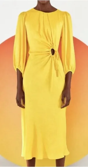 New Farm Rio Yellow Cutout Piped Ring Midi Dress Small thumbnail 1