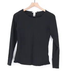 H&M Womens Black Long Sleeve Scoop Neck Cotton Stretch Basic Tee Shirt Size M thumbnail 2