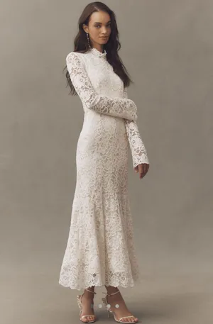 BHLDN Long Sleeve Mock-Neck Stretch Lace Maxi Dress thumbnail 2