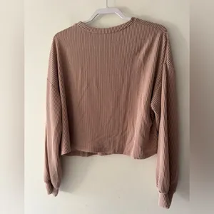 Brown and‎ White Stretchy Striped Long Sleeve Textured Top thumbnail 3