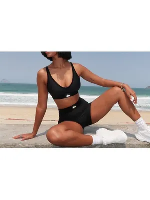 Alo Airlift Line Up Bra Black Padded Velvet Striped Sports Crop Top Bralette S thumbnail 8